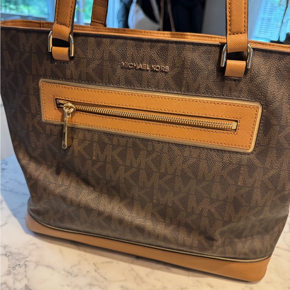 Michael Kors Signature Brown and Tan Monogram Tote